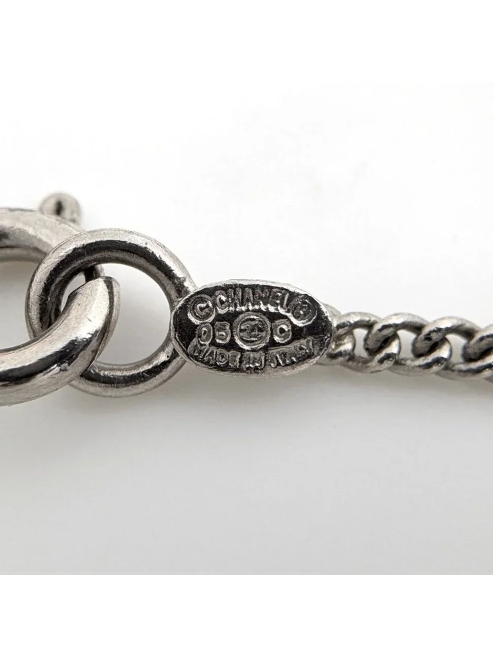 Chanel Cambon Line Necklace CC Logo Silver Plated